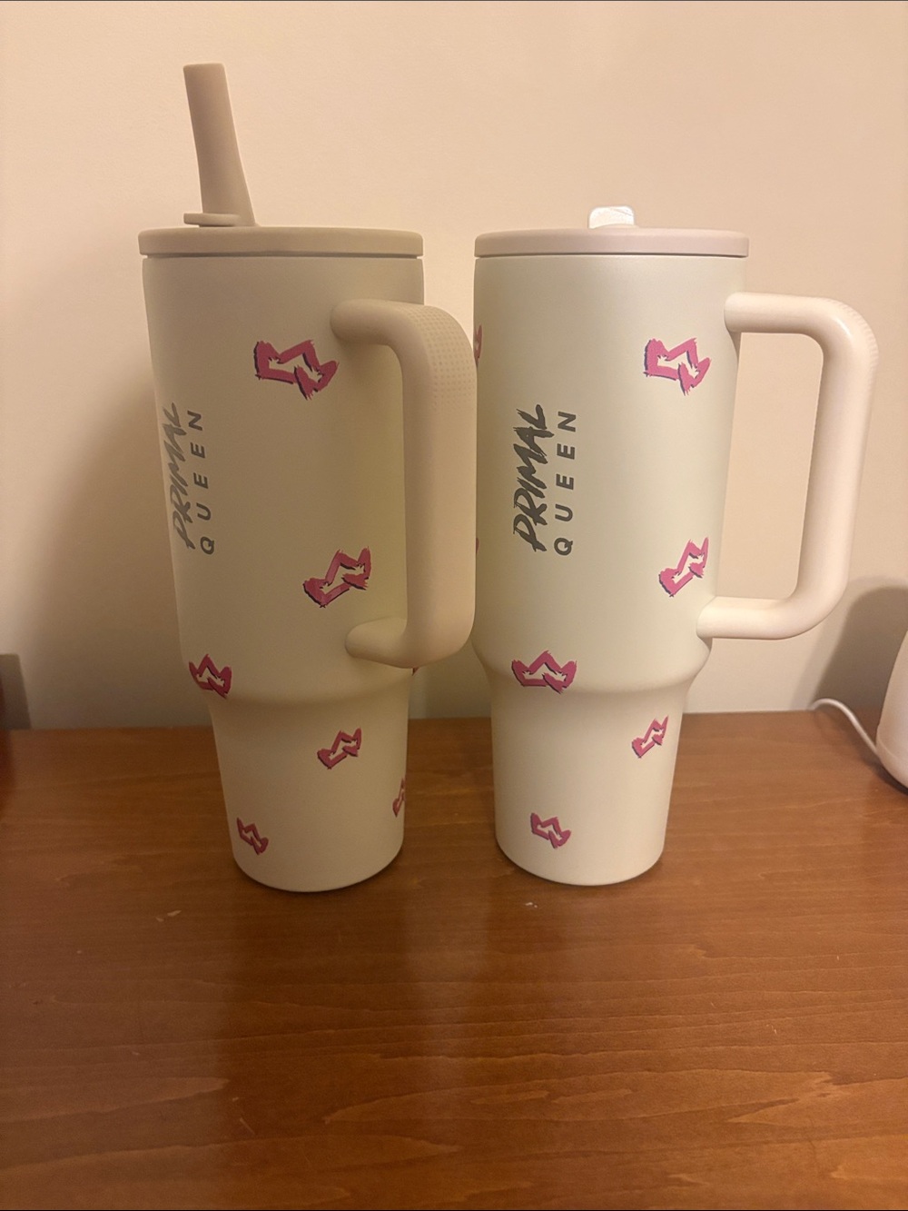 Cream Insulated Travel Mug with Pink Accent